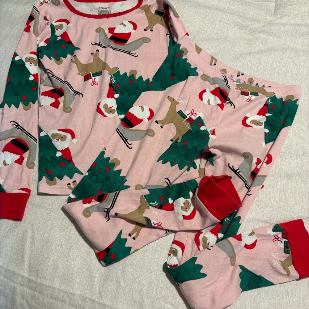 Carter's Pink Santa and Reindeer Pajama Set